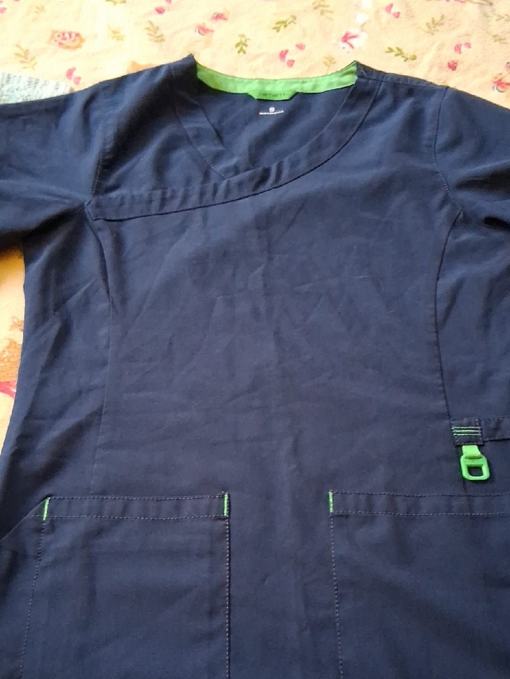 Carhartt Navy Scrub 8Top with Bright Green Trim